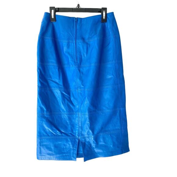 LNR La Nouvelle Renaissance Blue Leather Panel Pencil Skirt size 6 lined - Picture 4 of 8